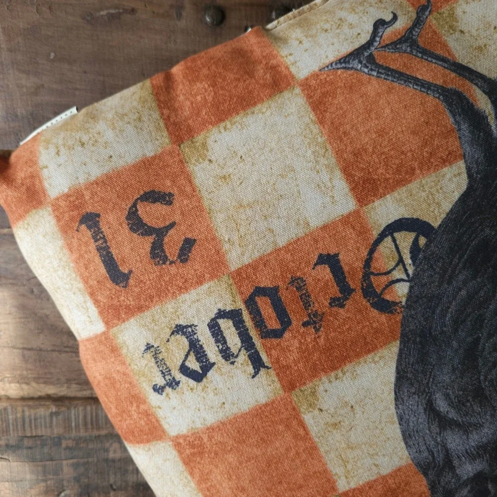 Pottery Barn Halloween Crow Raven October 31 Checkered Pillow 20